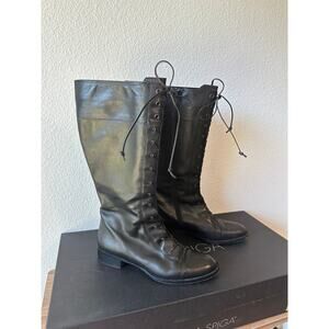 Via Spiga Black Leather Lace-Up Tall Boots Women's Size 7 Made in Italy